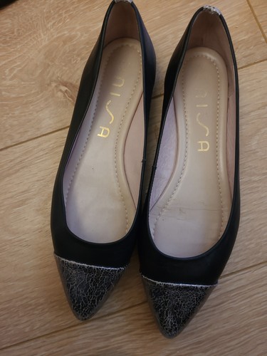 Black leather unisa flat pump - black,