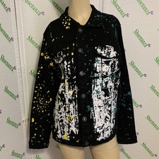 Waimea Denim Jacket Coat Black Wash Paint Splatter Pockets M6231D Mens Size M