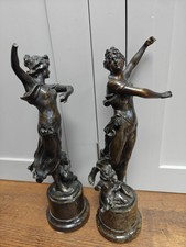 Antique Art nouveau spletler / lead marble based figurines 13" high