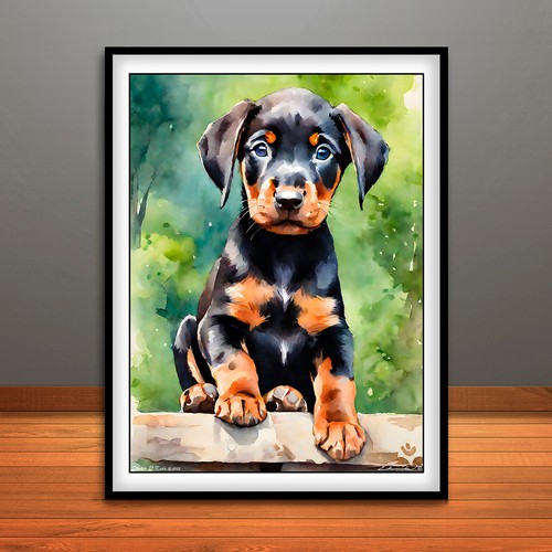 Doberman pinscher puppy print - doberman,