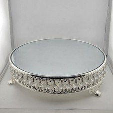 Silver Crystal Cake Stand Round Mirrored Display 30cm Wedding Centrepiece Decor
