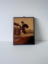 Vintage Marquetry Picture: Handmade Wood Inlay Art - Boho Gallery Wall Decor
