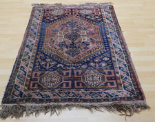 Antique Persain Oriental Carpet Rug Hand Made Wool Vintage 4ft 11" x 3ft 3 c1900
