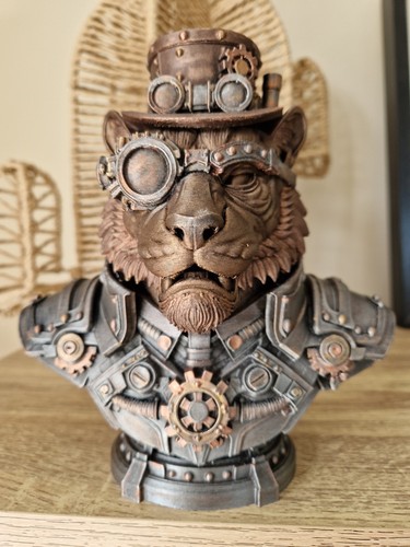 Steampunk tiger head bust with - head,