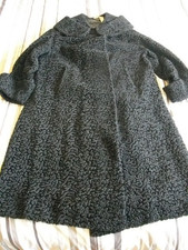 Vintage Genuine Astra Furs Paris Astrakhan Black Coat Size 14-16 1950/60