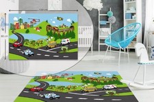 CITY TRAFFIC KIDS BEDROOM FLOOR RUG BOYS SOFT PLAY MAT CARPETS NON-SLIP WASHABLE