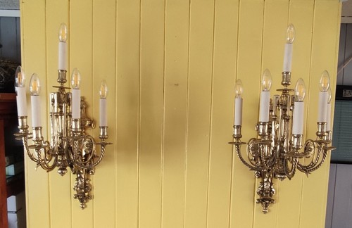 Pair victorian brass wall - pair,
