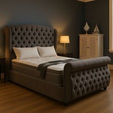 Swan Style Sleigh Divan bed With or Without Solid Ottoman Divan Gas Lift Storage
