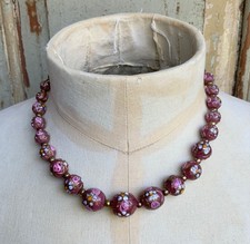 Art Deco Murano Glass Wedding Cake Pink Venetian Bead Necklace Antique Vintage