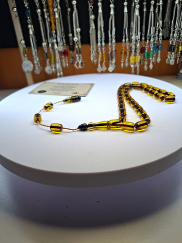 Amber colour beaded handmade - amber-colour,