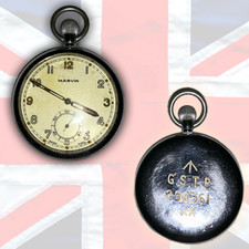WWII British Army Issue GSTP /I Pocket Watch MARVIN (Crows Foot) Not running