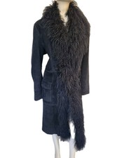 Real Suede&real Mongolian Fur Lady's Afghan Vintage Style Coat Sz 22 