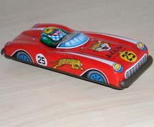 Jaguar 1960's - Tin Plate Toy Racing Car by Sanko Seisakusho Rare Friction Model