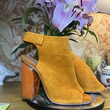 ZARA Orange Suede LEATHER CUT OUT SLING SHOES HIGH HEEL ANKLE BOOTS 38  UK 5 B22