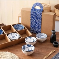 Japanese Blue Ramen Rice Bowl Ceramic Ramen Bowls Set of 6 Soup Noodle Bowls UK 