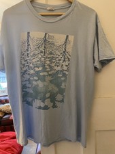 M.C. Escher “3 Worlds” (Fish Pond Light Blue Trees) Men's T Shirt XL (slim fit).