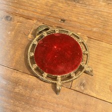 Vintage Metal Red Velvet Sewing Pin Cushion W 
