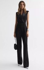 REISS SASKIA SATIN LAPEL JUMPSUIT in BLACK