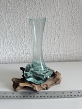 Glass Vase with Wooden Base