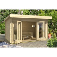 Luxurious 13x9Ft Pent Roof Log Cabin W/Double Glazing Premium Summer House(28mm)