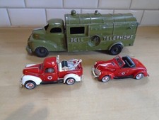 Vintage metal toy lorry by Hubley (bell telephone) plus 2 other model cars