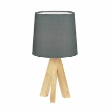 Modern Natural Wood 36cm Tripod Table Lamp Bedside Light with Grey Shade