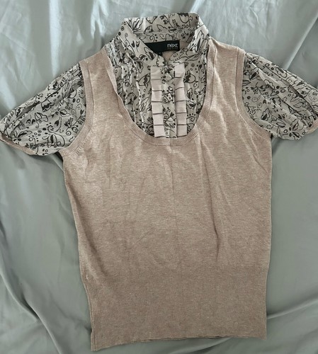 Beige sweater vest with blouse - beige,