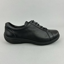 Hotter Fearne Black Leather Comfort Cushioned Nurse Flat Shoes UK6.5 Extra Wide