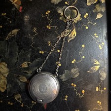 Lovely White Metal Chatelaine Compact