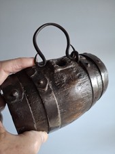 ANTIQUE EARLY C19th COOPERED OAK COSTREL  IRON BOUND  HARVEST BARREL