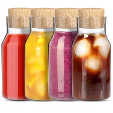 HEFTMAN Glass Carafe Bottles with Cork Lid Clear Jars Reusable 500ml 4 Pack