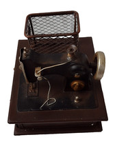 Trinket Box Sewing Machine Model Toy and Basket on Trinket Box 19x15.5cm Vintage