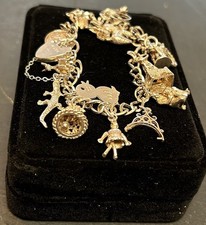 Vintage Silver Bracelet With 14 Charms 29g