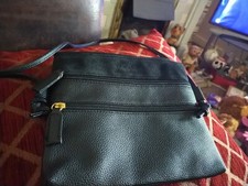 Nathalie Anderson Multi Zip Bag Black Faux Leather Suede Top Lined.