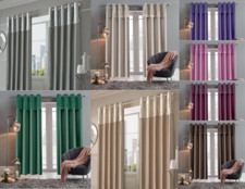 Crushed Velvet Band Faux Silk Curtains Pair Eyelet Fully Lined Ring Top UK Sizes