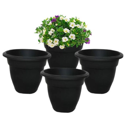 Black round bell plant pots - 4,