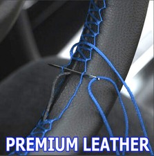 leather Car Van Auto Steering Wheel Glove Cover Non Slip DIY 38cm Universal BLUE