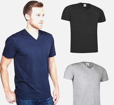 Mens Plain V-Neck T-Shirt Size XS to 4XL 100% Cotton Soft Premium Classic Fit