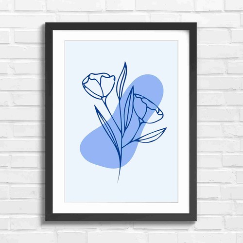 Minimalist tulip line art blue - art,