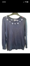 Women’s Cath Kidston Navy Embroidered Flowers Jumper Size Medium 12-14