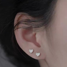 925 Sterling Silver Crystal Cute Heart Stud Earrings Jewellery Women Girls Gift