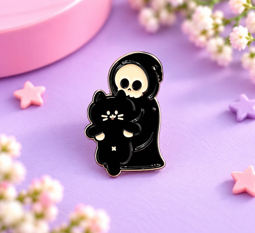 Cute grim reaper cat enamel - cute,