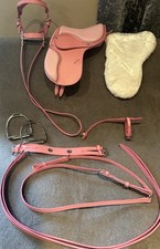 Fully Re-moveable Pink Leather Rocking Horse Tack Saddle Bridle Bit Stirrups New