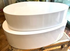 Pair of Nesting White Acrylic Egg Shaped Coffee Tables - 90 cm x 55 cm x 45 cm