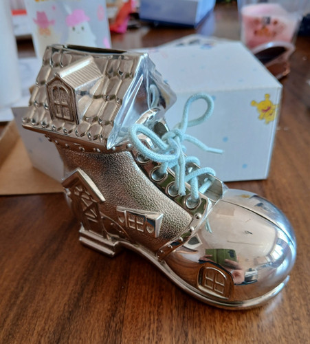 Silver tone boot moneybox with - silver,
