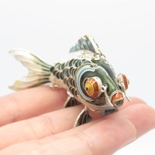 925 Sterling Silver Enamel Antique Chinese Koi Fish Chatelaine Pendant / Fob