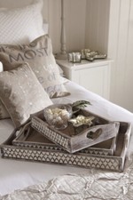 Set 3 White Grey Scallop Heart Serving Trays Shabby Chic Country Barn Style Gift