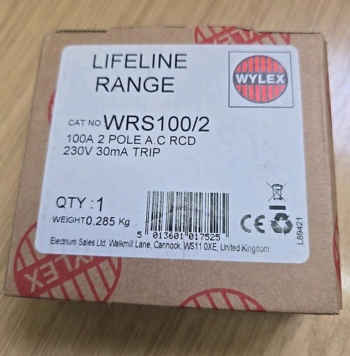 Wylex wrs100 100a - wrs100/2, 30ma