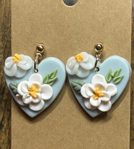 Blue polymer clay heart stud - heart,