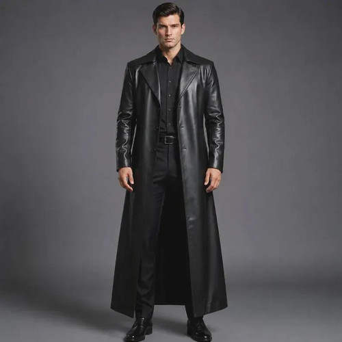 Men genuine leather trench - genuine,